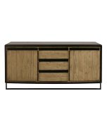 Buffet bas 2 portes 3 tiroirs en épicéa et métal - Lazare