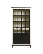 Bibliothèque vitrée blanche 2 portes en épicéa et métal - Ouessant