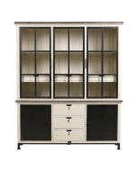 Buffet vaisselier vitré blanc 3 portes en épicéa et métal - Ouessant