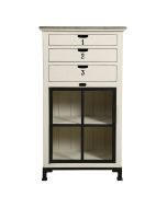 Bibus blanc avec porte vitrée et tiroirs en épicéa et métal - Ouessant