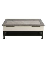 Table basse blanche avec plateau relevable en épicéa et métal - Ouessant