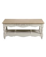 Table basse cannée rectangulaire lin vieilli en bois - Romance