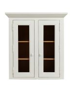 Haut de buffet vaisselier 2 portes vitrées en pin blanc vieilli - Brocante