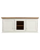 Meuble de cuisine haut vitré 3 modules en pin blanc vieilli - Brocante