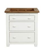 Meuble bas blanc de cuisine pour plaques 3 tiroirs en pin - Brocante