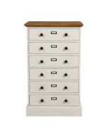 Commode chiffonnier 6 tiroirs en bois blanc vieilli avec plateau en épicéa massif - Natural