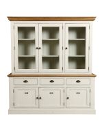 Buffet vaisselier 3 portes vitrées en bois blanc vieilli avec corniches en épicéa massif - Natural