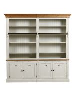 Bibliothèque ouverte 4 portes en bois blanc vieilli avec corniches en épicéa massif- Natural