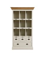 Bibliothèque 4 tiroirs en bois blanc vieilli avec corniches en épicéa massif- Natural