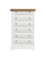 Commode chiffonnier 6 tiroirs bicolore blanche et plateau en bois - Vénitiennes