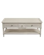 Table basse 4 tiroirs en pin blanc craie - Montaigne