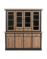 Buffet vaisselier 4 portes vitrées en bois recyclé bleu - Rivages