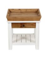 Bout de canapé blanc 1 tiroir en bois recyclé - Rivages