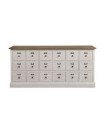 Buffet blanc 18 tiroirs en en pin massif et plateau en frêne massif - Manoir