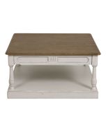 Table basse carrée blanche en pin massif et plateau en frêne massif - Manoir