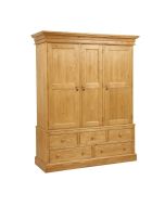 Armoire penderie 3 portes 5 tiroirs en épicéa - Natural