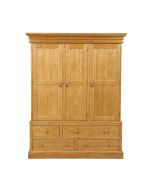 Armoire penderie 3 portes 5 tiroirs en épicéa naturel ciré - Natural