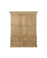 Armoire penderie 3 portes 5 tiroirs en épicéa naturel cendré - Natural