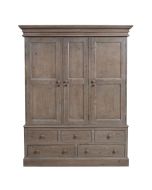 Armoire penderie 3 portes 5 tiroirs en épicéa brun fumé grisé - Natural