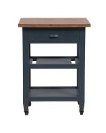 Desserte roulante 1 tiroir en pin massif bleu - Brocante