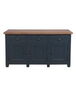Buffet bas de cuisine 3 portes en pin bleu grisé vieilli - Brocante