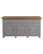 Buffet bas de cuisine 3 portes en pin gris perle vieilli - Brocante