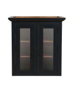 Haut de buffet vaisselier 2 portes vitrées en pin noir graphite - Brocante