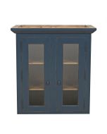 Haut de buffet vaisselier 2 portes vitrées en pin bleu grisé - Brocante
