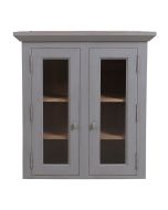 Haut de buffet vaisselier 2 portes vitrées en pin gris perle vieilli - Brocante