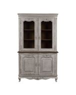 Buffet vaisselier 2 portes vitrées en pin gris argenté - Château