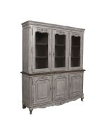 Buffet vaisselier 3 portes vitrées en pin gris argenté - Château