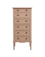 Commode chiffonnier 6 tiroirs en pin rose poudré glossy