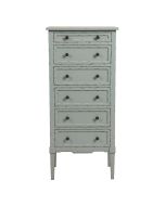 Commode chiffonnier 6 tiroirs en pin vert sauge glossy