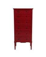 Commode chiffonnier 6 tiroirs en pin rouge groseille glossy