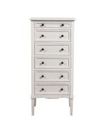 Commode chiffonnier 6 tiroirs en pin blanc patiné