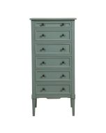 Commode chiffonnier 6 tiroirs en pin nuage de bleu patiné