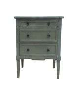 Petite commode 3 tiroirs en pin vert de gris et plateau vert de gris