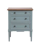 Petite commode 3 tiroirs en épicéa nuage de bleu et plateau bois