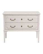 Commode sauteuse 2 tiroirs en épicéa blanc nacré