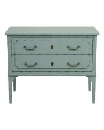 Commode sauteuse 2 tiroirs vert sauge glossy