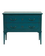 Commode sauteuse vert canard 2 tiroirs en épicéa