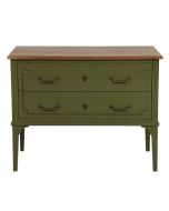 Commode sauteuse 2 tiroirs en épicéa vert olive