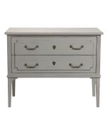 Commode sauteuse 2 tiroirs en épicéa gris perle