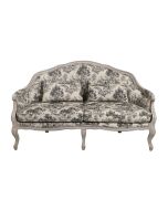 Banquette 3 places en hévéa gris et tissu toile de Jouy gris anthracite - Constance