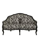 Banquette 3 places en hévéa noir et tissu feuilles noires - Constance