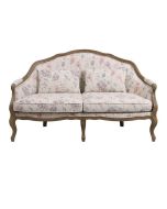 Banquette 3 places en frêne et tissu Fleurs Opaline - Constance