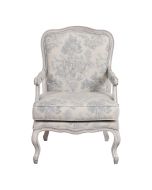 Fauteuil en tissu toile de Jouy et finition gris argenté - Auguste