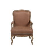 Fauteuil en cuir synthétique cognac et finition Chêne - Auguste