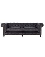Canapé chesterfield en cuir noir vieilli 3 places - Coventry