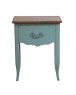 Table de chevet 1 tiroir en épicéa nuage de bleu glossy et plateau frêne